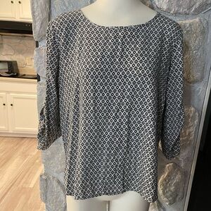 Pink Republic White & Black Geometric Scoop Neck Quarter Length Sleeve Blouse XL